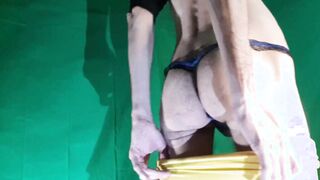 Blue Mesh Lacy Panty under Yellow Microskirt