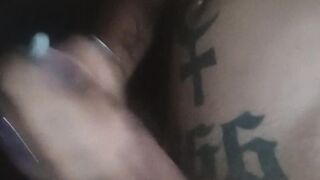 Hand job with protection jizz inwards