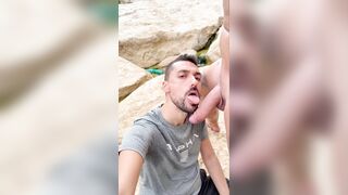 sizzling dad fellating monstrous penis outdoors
