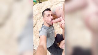 sizzling dad fellating monstrous penis outdoors