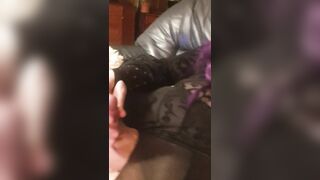 Purple haired sissy mega-slut loves to spunk all over herself