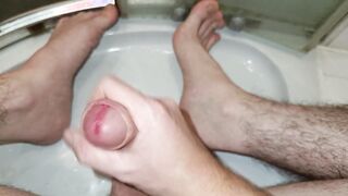 My first-ever JIZZ PEE! Muddy chat, masculine shrieks and used muddy stepmother undies to piss and jizz all over!