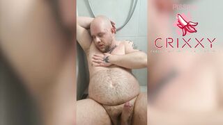 Homosexual round Cri33Y urinates on his fur covered bod with a rock hard dinky and guzzles it