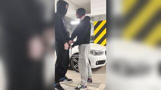 throating his trouser snake in parking bunch