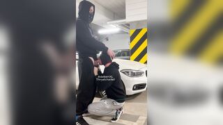 throating his trouser snake in parking bunch