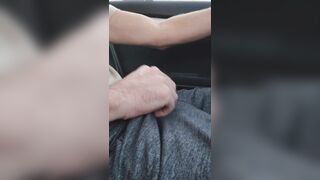 Edging precum while driving - spunking as campers passby