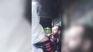 A boy is jacking off in an urban exploration setting and gets caught by a dt artist.