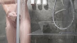 A lean fellow masturbates off and takes a bathroom