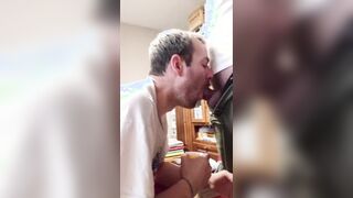 A fellow deep throats his mates giant jizz-shotgun during a budge