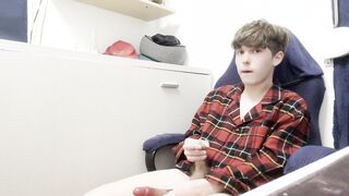 Youngster with phimosis throating a fake penis and his man-cream