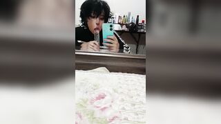 FemBoy throating large faux-cock