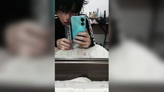 FemBoy throating large faux-cock