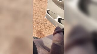 Urinating out the drivers door of my pickup van outdoors on a farm