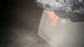 Peeing and toying with my spunk-pump on the back of my pickup van in the moonlight outside
