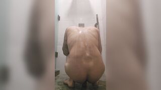 Bathroom masturbate off with spunk decorated meatpipe