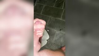 Naughty fellow PUMPS OUT HUMUNGOUS flow on bathroomfloor