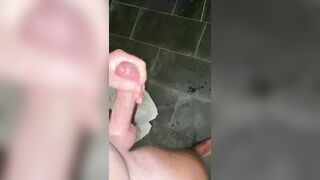 Naughty fellow PUMPS OUT HUMUNGOUS flow on bathroomfloor