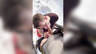 Nate Beauties deep throating Aaron Hugese in the snow