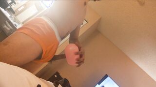 Latino fellow wants to display off his homemade pocket vulva