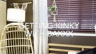 muscle guy in v-card gets used by leather dom