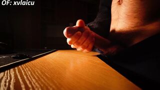 XXL Spunk Explosion on Desk from Enormous Uncircumcised Manmeat Solo Queer Warning