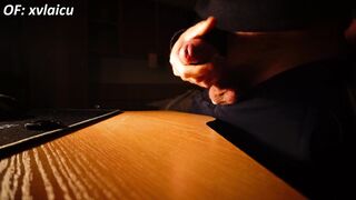 XXL Spunk Explosion on Desk from Enormous Uncircumcised Manmeat Solo Queer Warning