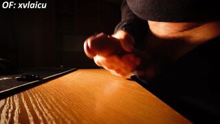 XXL Spunk Explosion on Desk from Enormous Uncircumcised Manmeat Solo Queer Warning