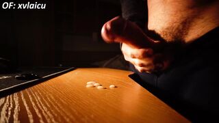 XXL Spunk Explosion on Desk from Enormous Uncircumcised Manmeat Solo Queer Warning