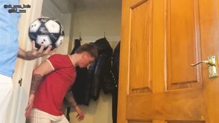 two Footy Twinks Masturbate Off while Eyeing the Match