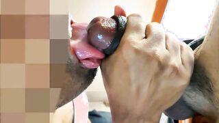 Guzzle ample stream from teenager dude