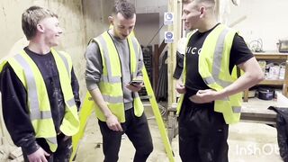 three Super-naughty Labourers Jerk Off on the Job