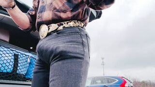 Exhibitionist Cowboy Taunts Grocery Shoppers With His Yam-sized Man rod Full salute In Flesh Cock-squeezing Denim - POINT OF VIEW