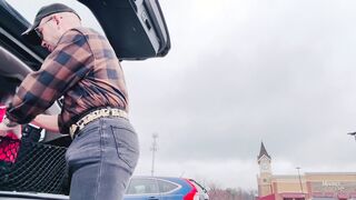 Exhibitionist Cowboy Taunts Grocery Shoppers With His Yam-sized Man rod Full salute In Flesh Cock-squeezing Denim - POINT OF VIEW