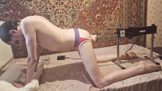 Lovely femboy having fuck-a-thon with a boink machine homemade