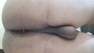 Plumbing My Entirely Bare Trans Backside with BIG BLACK COCK Faux-cock and Ass-fuck Internal ejaculation for the First-ever Time