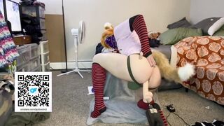 Hairy femboy pulverized by machine with lengthy fuck stick