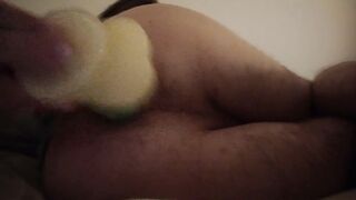 Youngster plays with faux-cock at night and flashes his fuck hole