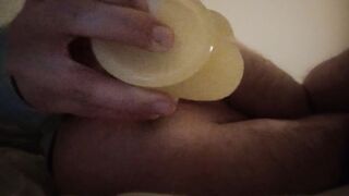 Youngster plays with faux-cock at night and flashes his fuck hole