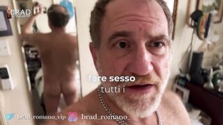 Cheeky Italian Mirror Taunt: Solo Bare Man Longing Masculine Cuddles and Smooches