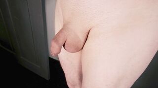 Close up clean-shaved diminutive lackadaisical rod he pulls back his foreskin to uncover and have fun with his bell-end as his knob gets swell