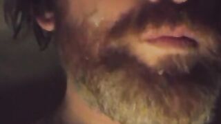 Fat lollipop Scottish boy shoots a load own facial hair face again