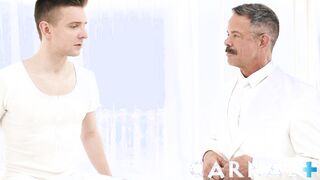 MasonicBoys Supah uber-cute twunk Serg Shepard torn up by suspended suited DILF