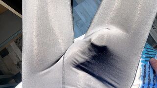 I got so scorching after doing workout in fitness stretch pants sweat-soaked getting off