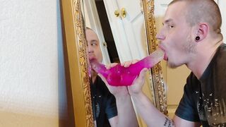 Deep throating on faux-cock