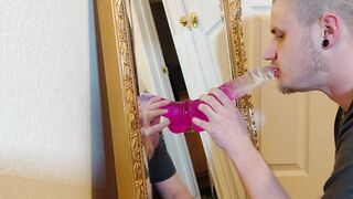 Deep throating on faux-cock
