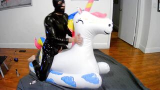 Inflatable plaything rail to jizz in spandex catsuit