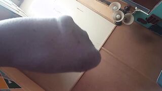 Lil faggot demonstrates off his soles