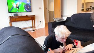 Platinum-blonde Twunk Boy deep throats spunk out of his buddy whilst he movie games fornite