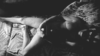 Furry Beefy Fellow in Dark-hued Leather Mask Drains Off Gams Opened up on Sofa - Anon Hooded Getting off