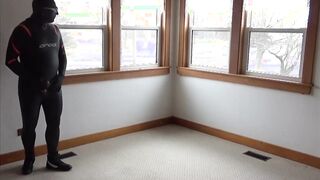 protection man observing traffic and masturbating off in front of windows